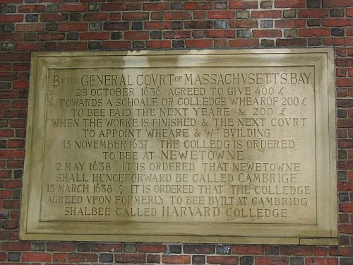 Plaque Commemorating the Founding of Harvard College, Cambridge, Massachusetts